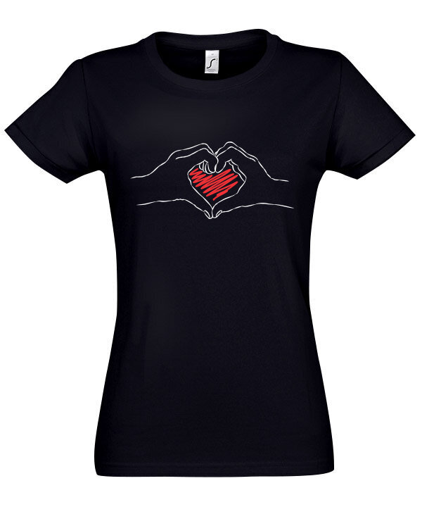 Marškinėliai moterims Širdis mano rankose, juodi kaina ir informacija | Marškinėliai moterims | pigu.lt