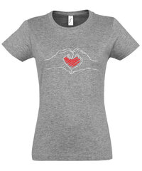 Marškinėliai moterims Širdis mano rankose, pilki цена и информация | Женские футболки | pigu.lt