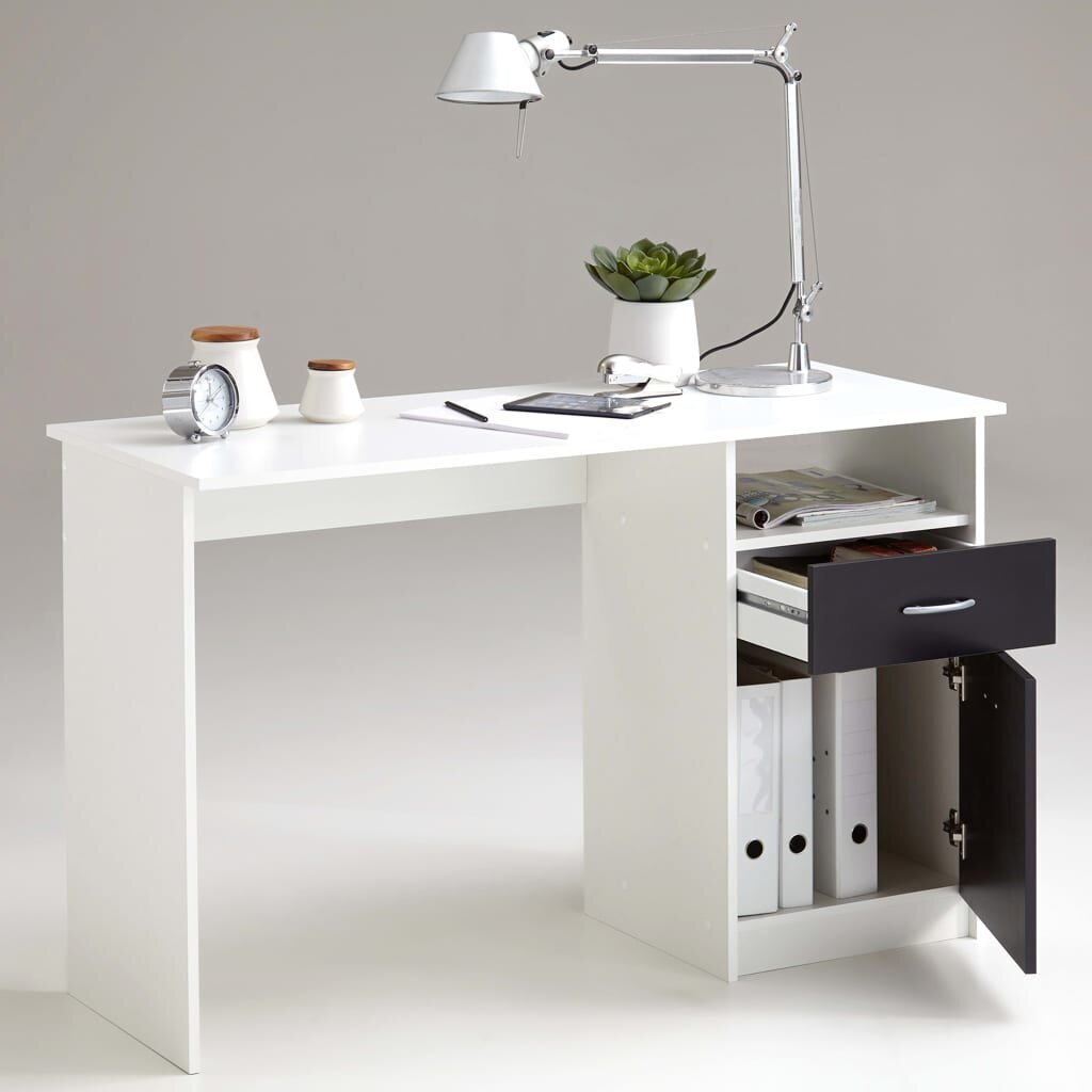 Rašomasis stalas su 1 stalčiumi FMD, 123x50x76,5cm, baltas kaina ir informacija | Kompiuteriniai, rašomieji stalai | pigu.lt