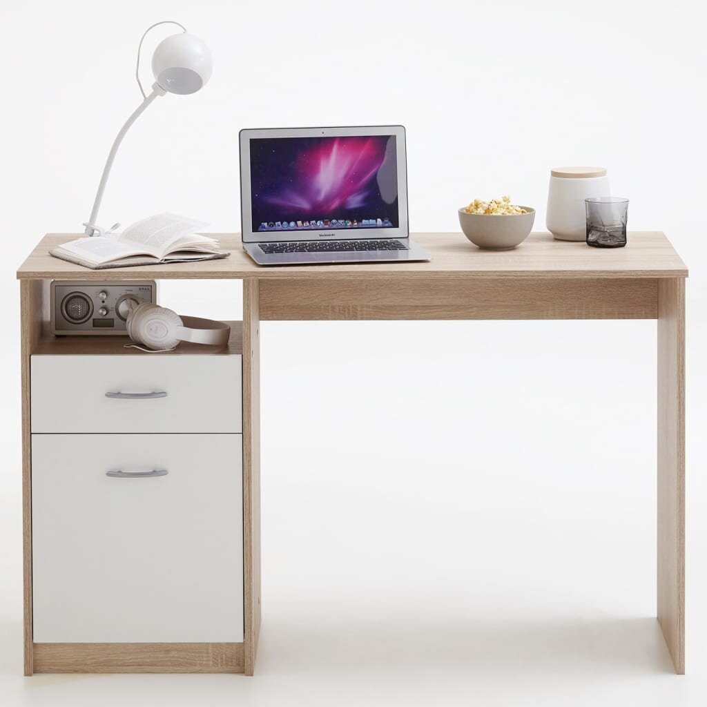 Rašomasis stalas su 1 stalčiumi FMD, 123x50x76,5cm, rudas kaina ir informacija | Kompiuteriniai, rašomieji stalai | pigu.lt