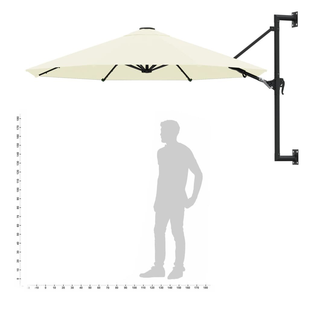 Prie sienos montuojamas skėtis su stulpu, 300 cm, smėlio spalvos цена и информация | Skėčiai, markizės, stovai | pigu.lt
