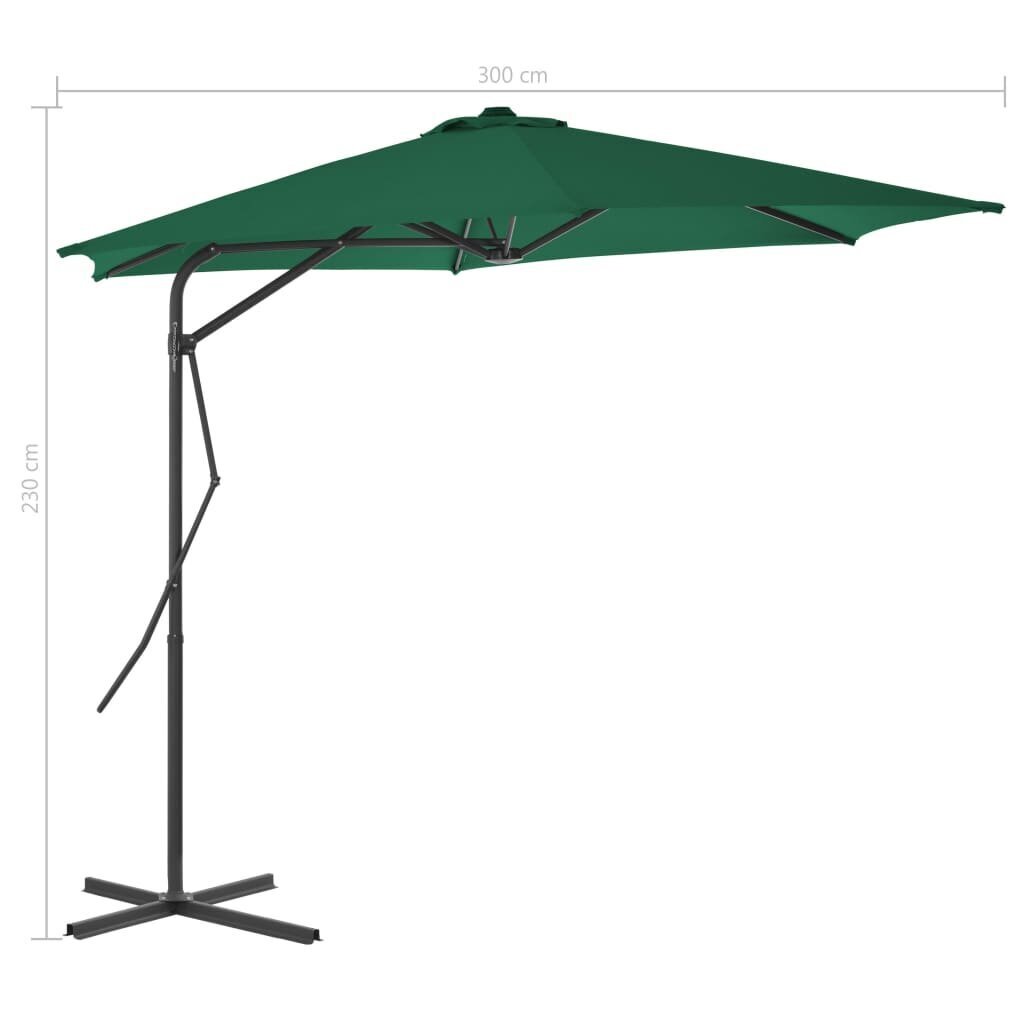 Lauko skėtis su plieniniu stulpu, žalios spalvos, 300 cm kaina ir informacija | Skėčiai, markizės, stovai | pigu.lt