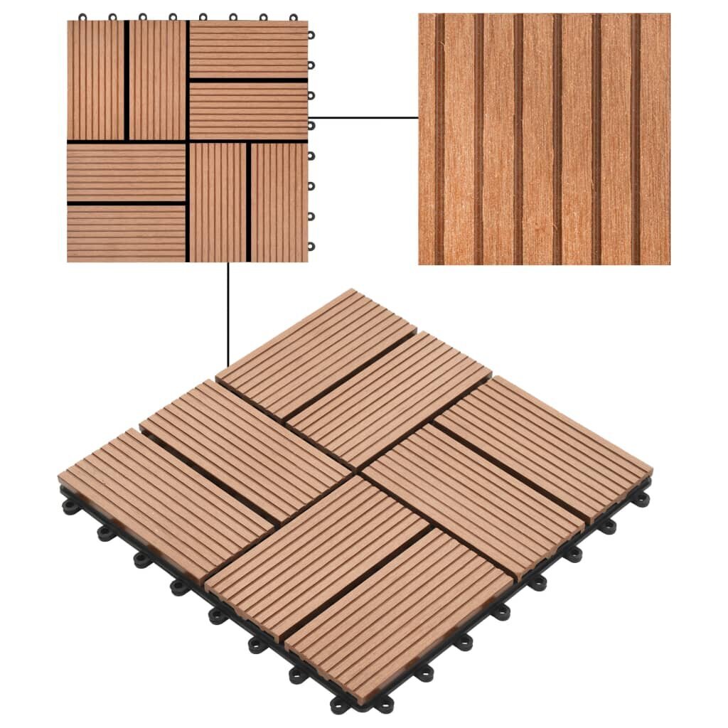 Grindų plytelės WPC, 30x30 cm, rudos kaina ir informacija | Terasos grindys | pigu.lt