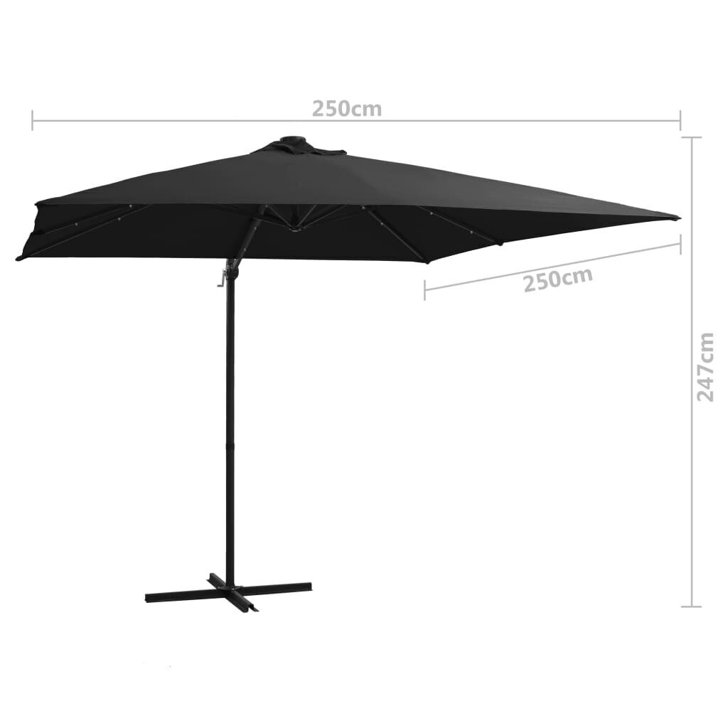 Gembinis skėtis su LED/plieniniu stulpu, 250x250 cm, juodas kaina ir informacija | Skėčiai, markizės, stovai | pigu.lt