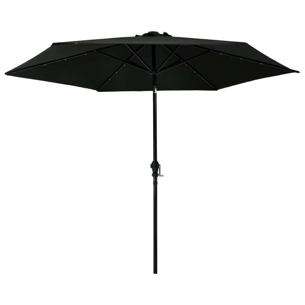 Lauko skėtis su LED lempomis ir plieniniu stulpu, 300 cm, juodas kaina ir informacija | Skėčiai, markizės, stovai | pigu.lt