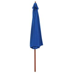 Lauko skėtis su mediniu stulpu, 350 cm, mėlynas цена и информация | Зонты, маркизы, стойки | pigu.lt