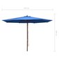 Lauko skėtis su mediniu stulpu, 350 cm, mėlynas kaina ir informacija | Skėčiai, markizės, stovai | pigu.lt