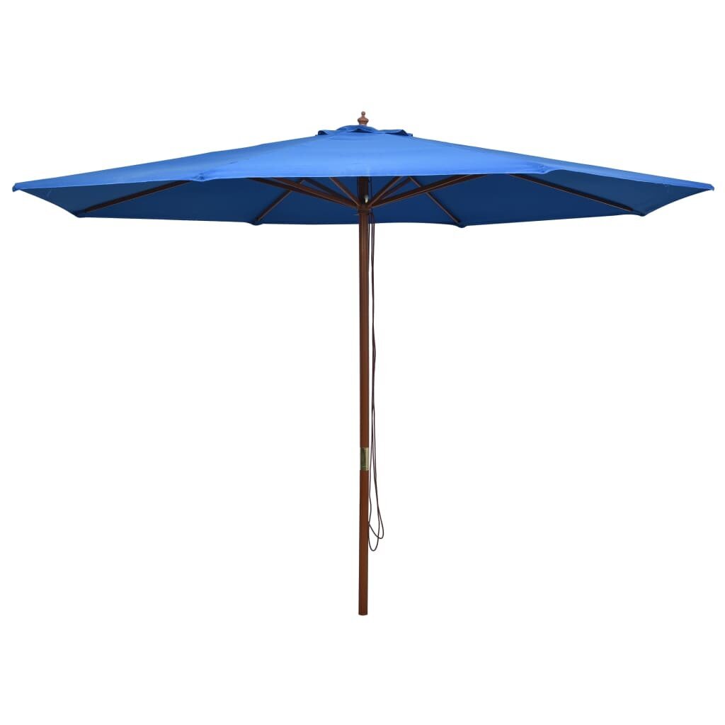 Lauko skėtis su mediniu stulpu, 350 cm, mėlynas kaina ir informacija | Skėčiai, markizės, stovai | pigu.lt