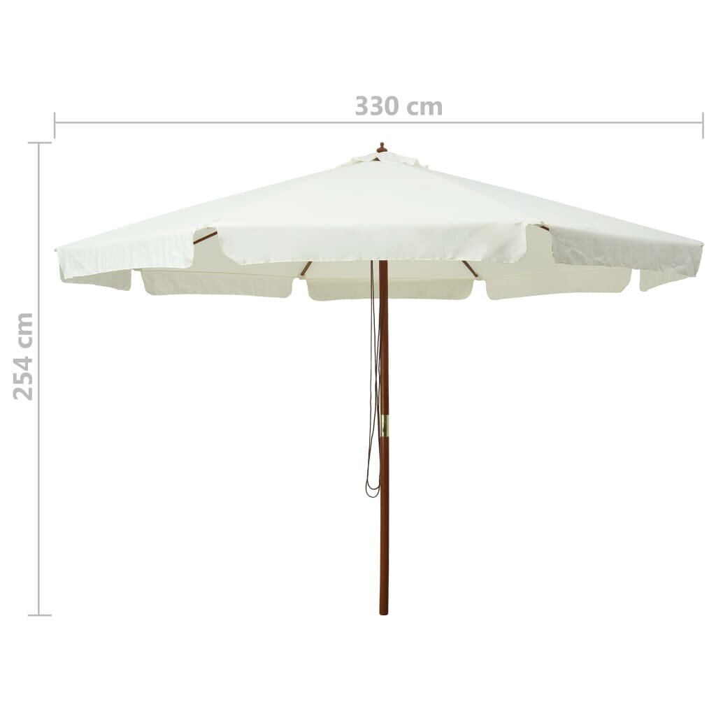 Lauko skėtis su mediniu stulpu, 330 cm, baltas цена и информация | Skėčiai, markizės, stovai | pigu.lt