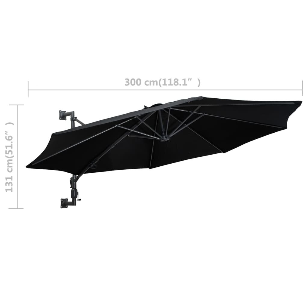Montuojamas skėtis su metaliniu stulpu, juodas, 300cm kaina ir informacija | Skėčiai, markizės, stovai | pigu.lt
