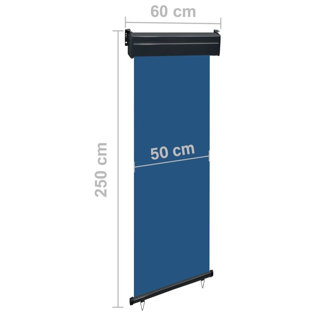 Šoninė balkono markizė VidaXL, 60x250 cm, mėlyna kaina ir informacija | Skėčiai, markizės, stovai | pigu.lt