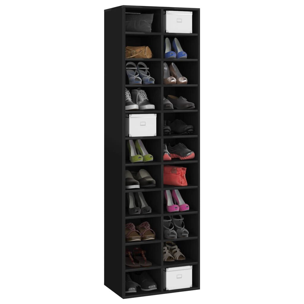 Spintelė batams vidaXL, juodos spalvos, 54x34x183cm, MDP, labai blizgi kaina ir informacija | Batų spintelės, lentynos ir suolai | pigu.lt