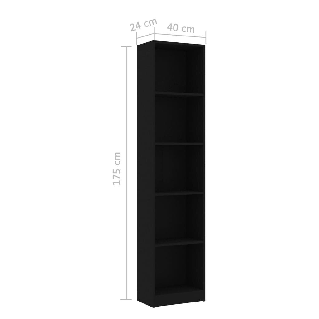 Spintelė knygoms, 40x24x175 cm, juoda kaina ir informacija | Lentynos | pigu.lt