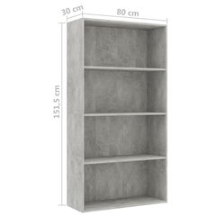Spintelė knygoms, 4 lentynos, betono pilka, 80x30x151,5cm kaina ir informacija | Lentynos | pigu.lt