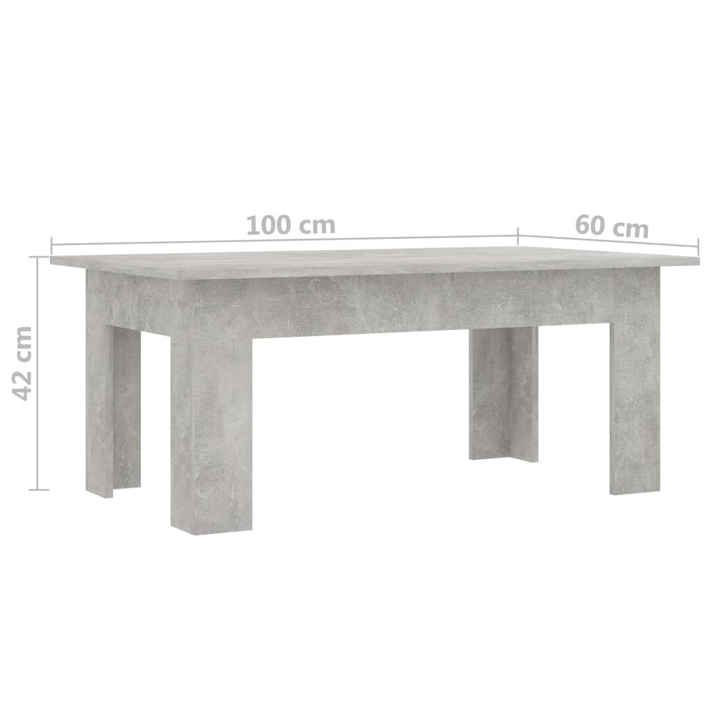 Kavos staliukas, 100x60x42 cm, pilkas kaina ir informacija | Kavos staliukai | pigu.lt