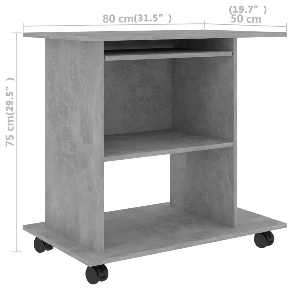 Kompiuterio stalas, 80x50x75 cm, pilkas kaina ir informacija | Kompiuteriniai, rašomieji stalai | pigu.lt