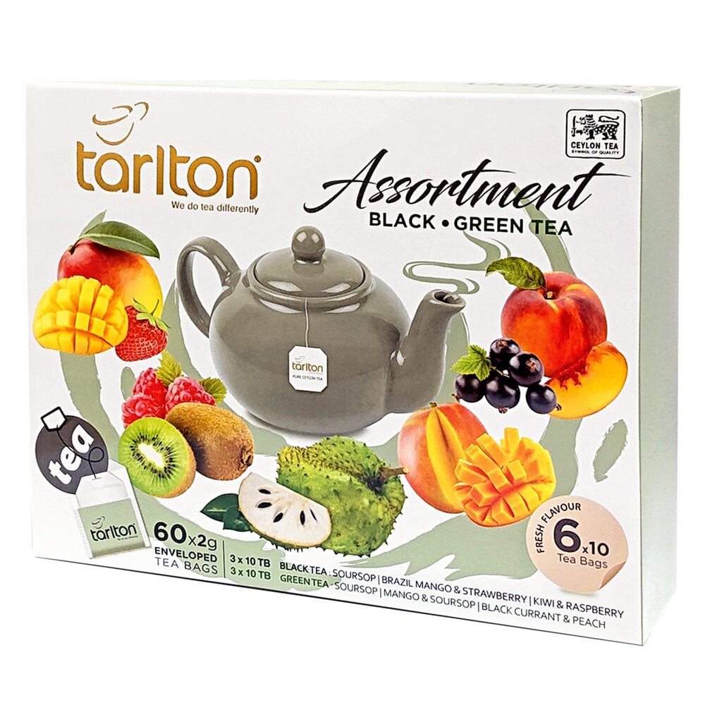Žalioji ir juodoji arbata supakuota į maišelius, 6 rūšys x 10 vnt., Tarlton, 60 vnt., 120g kaina ir informacija | Arbata | pigu.lt