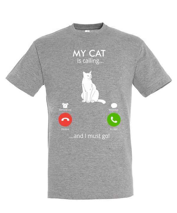 Marškinėliai vyrams My cat is calling, pilki kaina ir informacija | Vyriški marškinėliai | pigu.lt