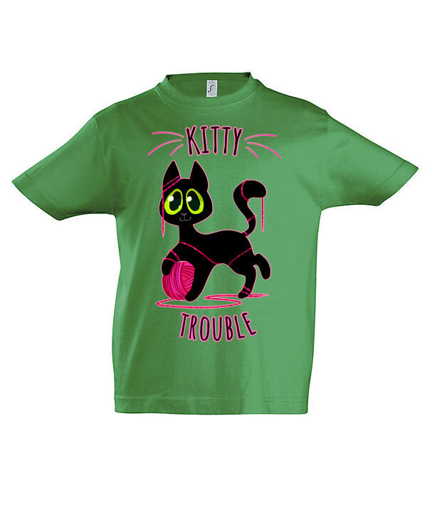 Marškinėliai mergaitėms Kitty Trouble, žalia kaina ir informacija | Marškinėliai mergaitėms | pigu.lt
