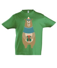 Marškinėliai vaikams Meškutis pasiruošęs Kalėdoms, žalia kaina ir informacija | Marškinėliai berniukams | pigu.lt