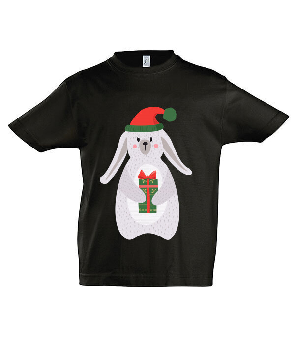 Marškinėliai vaikams Kiškutis pasiruošęs Kalėdoms, juoda цена и информация | Marškinėliai berniukams | pigu.lt
