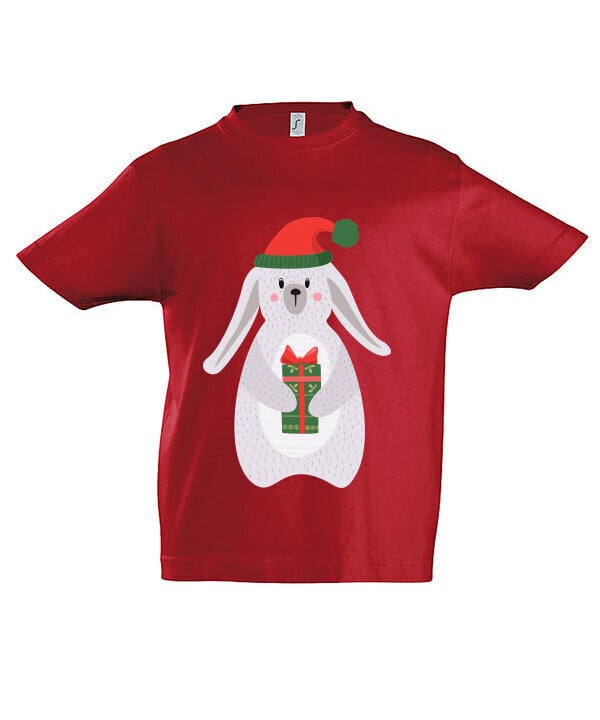 Marškinėliai vaikams Kiškutis pasiruošęs Kalėdoms, raudona цена и информация | Marškinėliai berniukams | pigu.lt