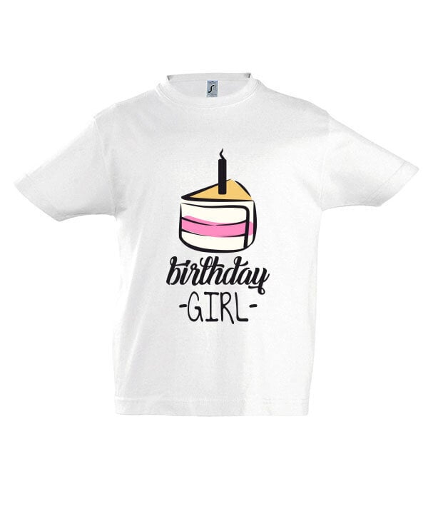 Marškinėliai mergaitėms Gimtadienio mergaitė, balta kaina ir informacija | Marškinėliai mergaitėms | pigu.lt