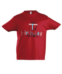 Marškinėliai mergaitėms Birthday girl, raudona цена и информация | Рубашки для девочек | pigu.lt