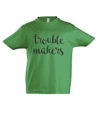 Marškinėliai vaikams Trouble makers, žalia цена и информация | Рубашки для мальчиков | pigu.lt