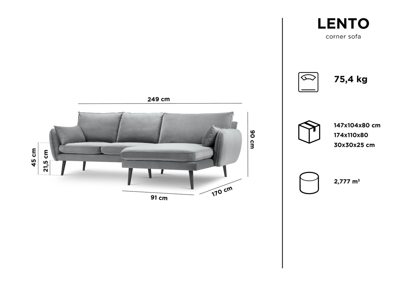 Minkštas kampas Kooko Home Lento, smėlio spalvos/juodas цена и информация | Minkšti kampai | pigu.lt