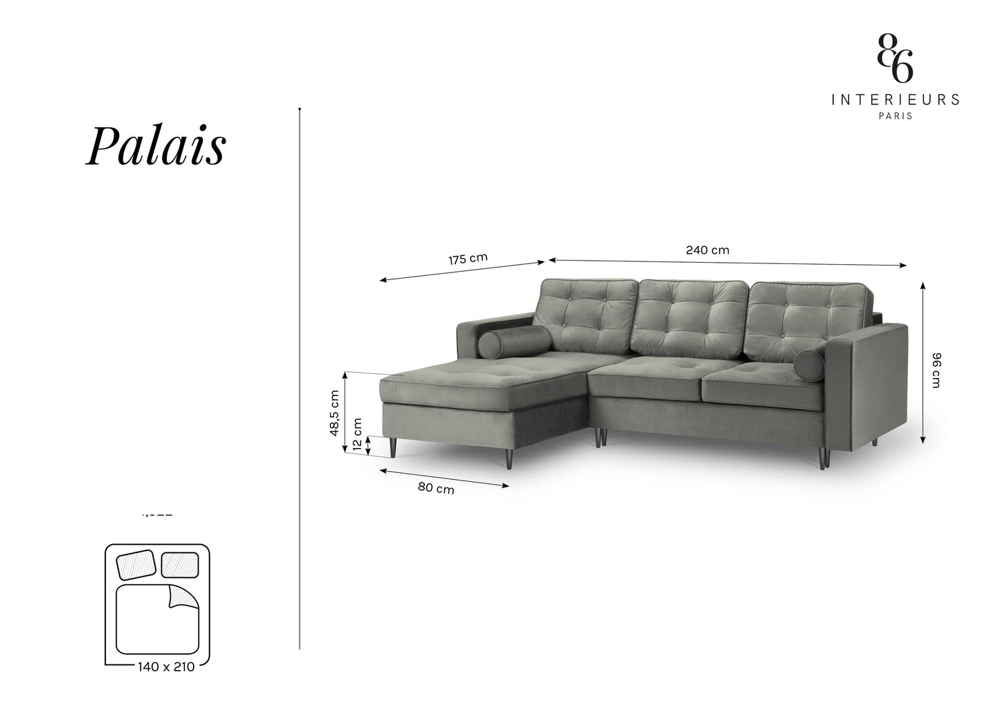 Minkštas kampas Interieurs 86 Palais, tamsiai mėlynas/juodas цена и информация | Minkšti kampai | pigu.lt