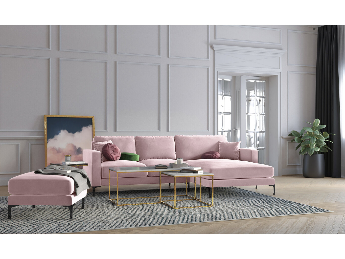 Minkštas kampas Kooko Home Harmony, rožinis/juodas цена и информация | Minkšti kampai | pigu.lt