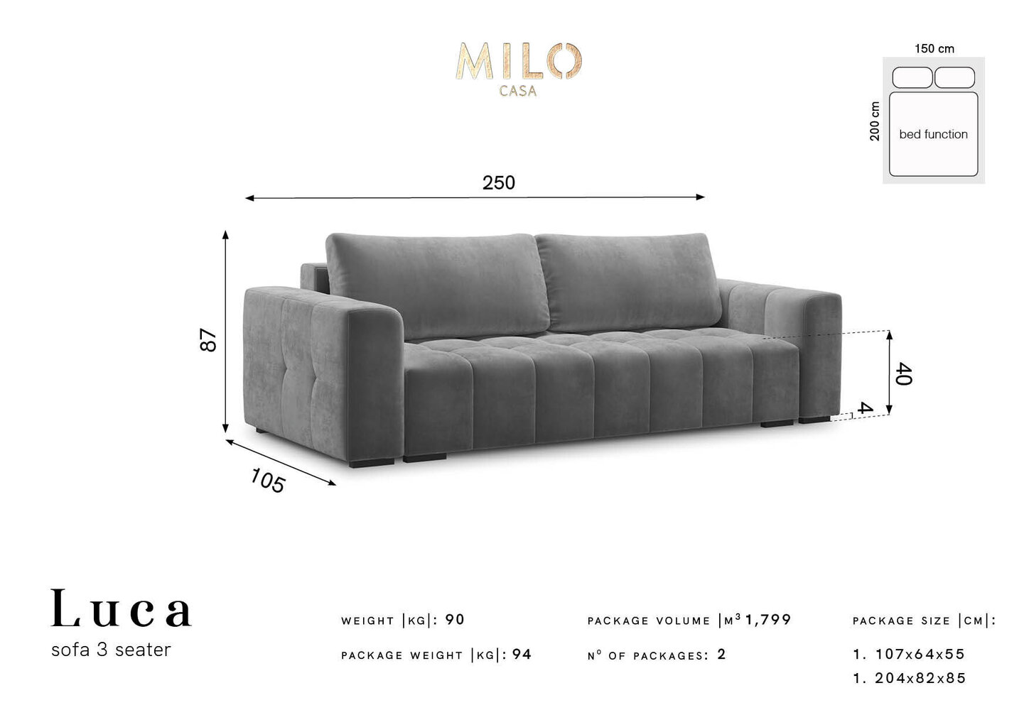 Sofa Milo Casa Luca, smėlio spalvos kaina ir informacija | Sofos | pigu.lt