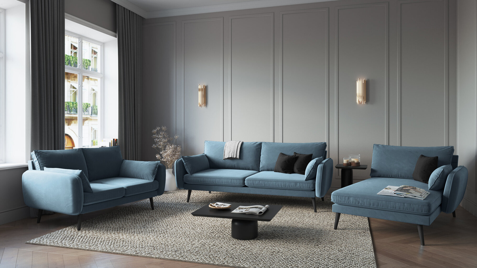 Dvivietė sofa Kooko Home Lento, šviesiai mėlyna цена и информация | Sofos | pigu.lt