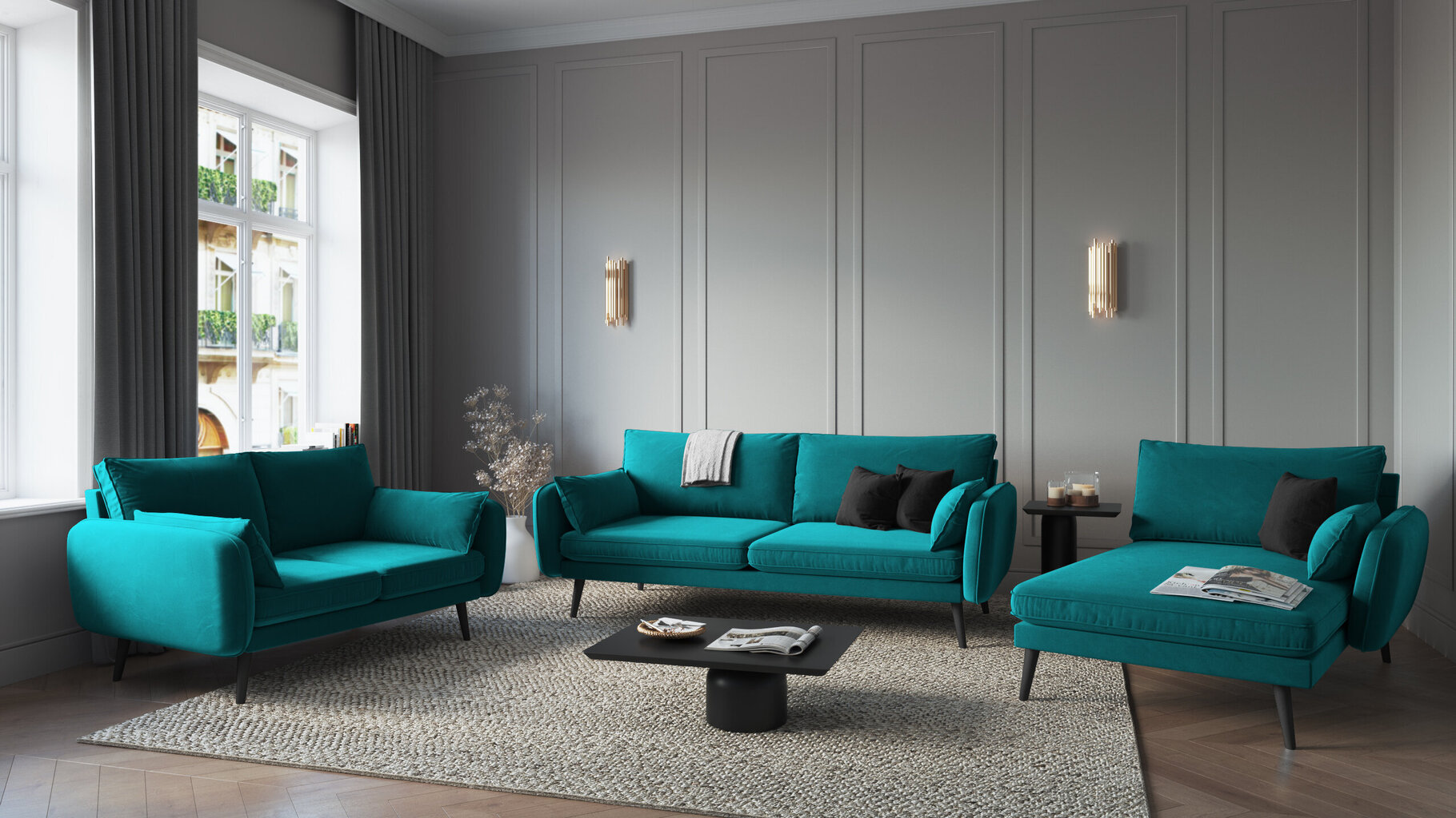 Dvivietė sofa Kooko Home Lento, mėlyna/juoda kaina ir informacija | Sofos | pigu.lt