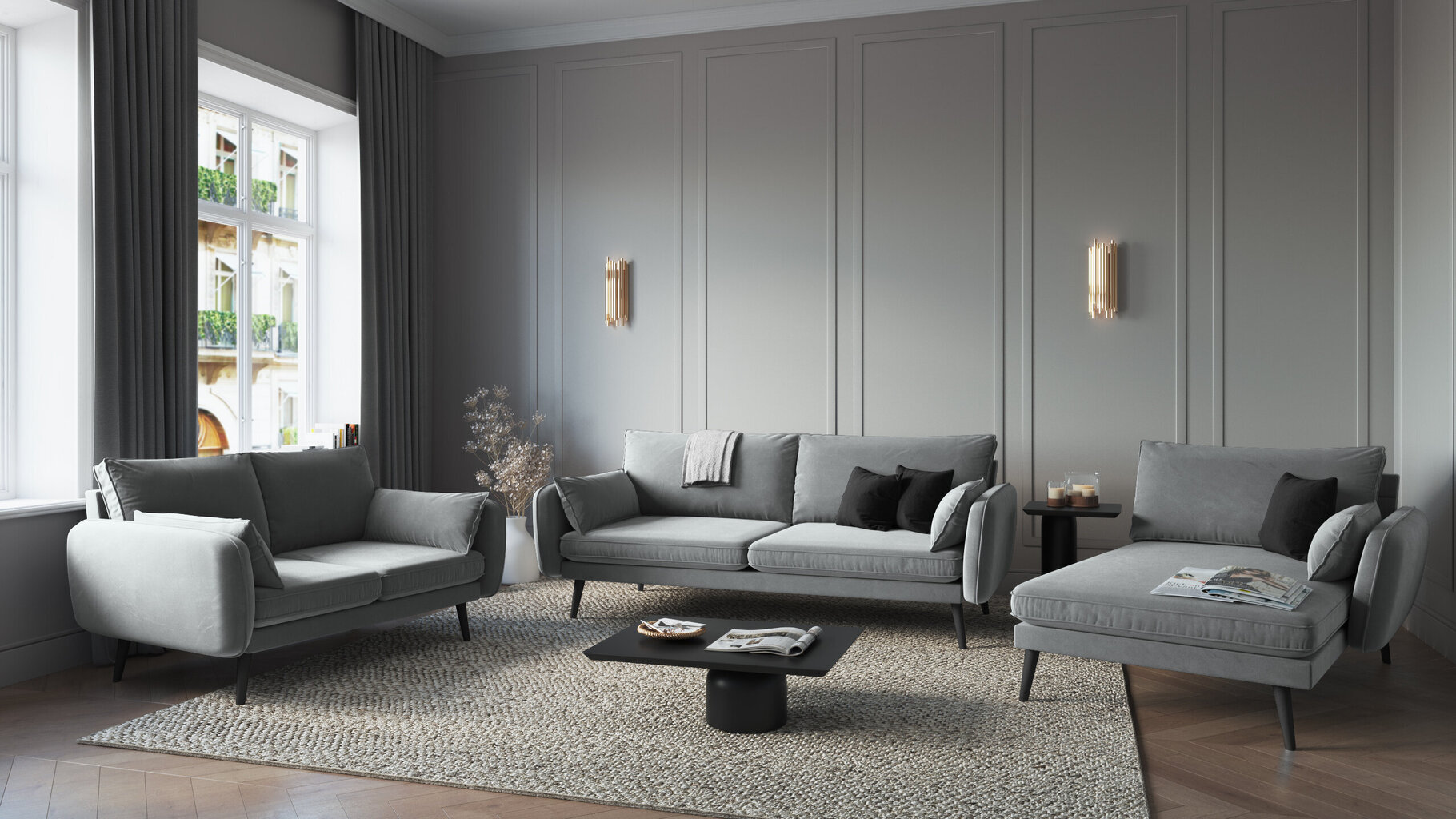 Dvivietė sofa Kooko Home Lento, pilka kaina ir informacija | Sofos | pigu.lt