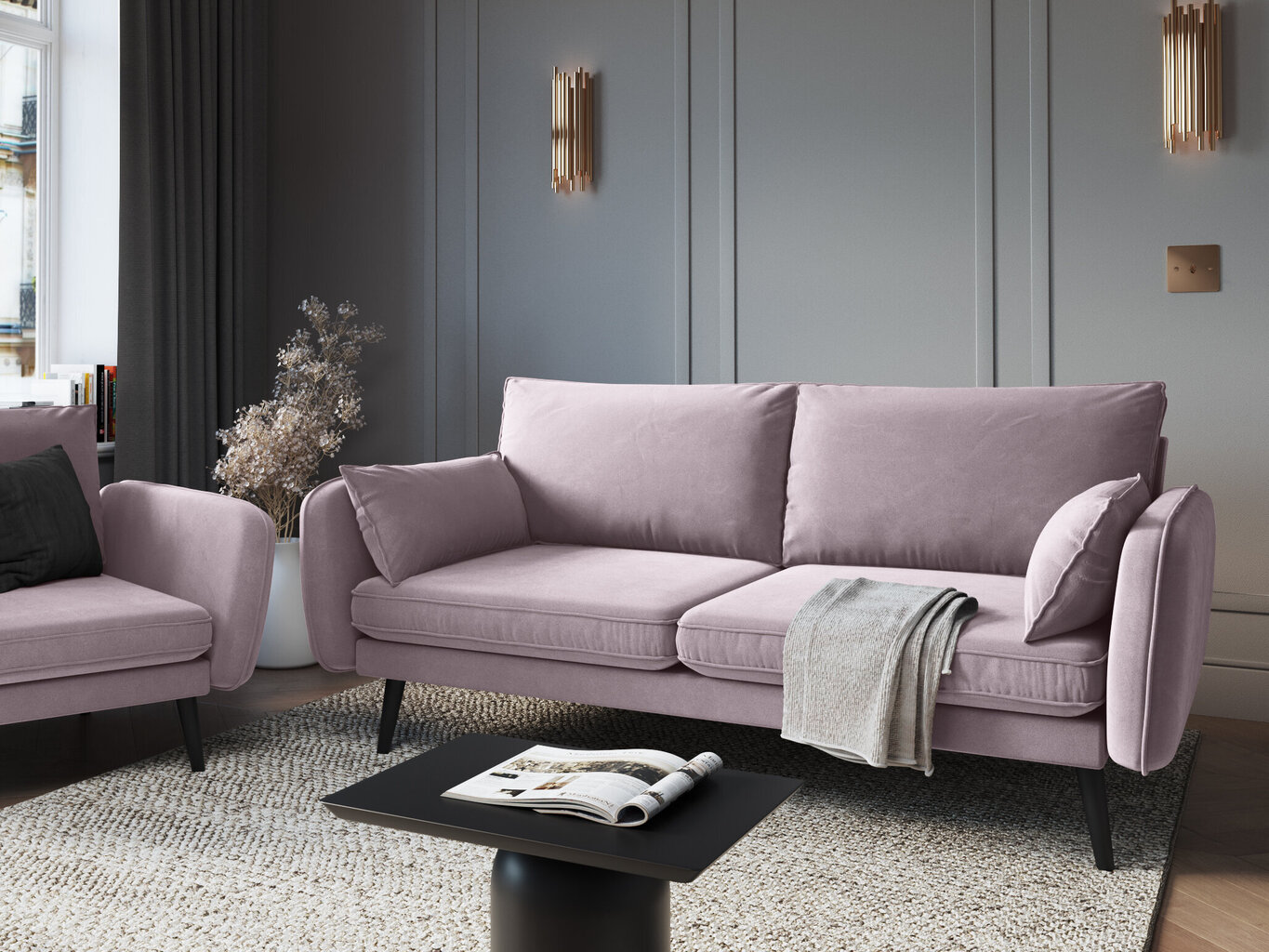 Trivietė sofa Kooko Home Lento, rožinė kaina ir informacija | Sofos | pigu.lt