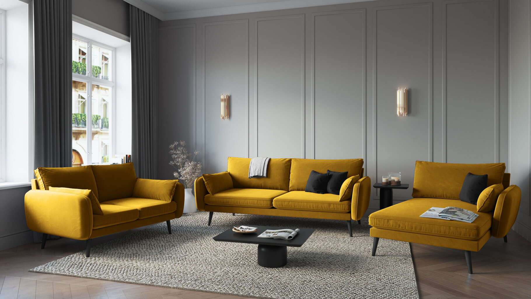 Keturvietė sofa Kooko Home Lento, geltona kaina ir informacija | Sofos | pigu.lt