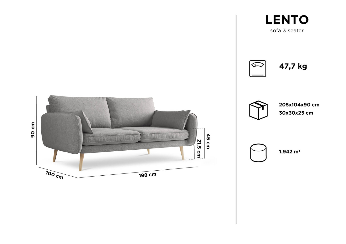 Trivietė sofa Kooko Home Lento, smėlio spalvos/ruda kaina ir informacija | Sofos | pigu.lt