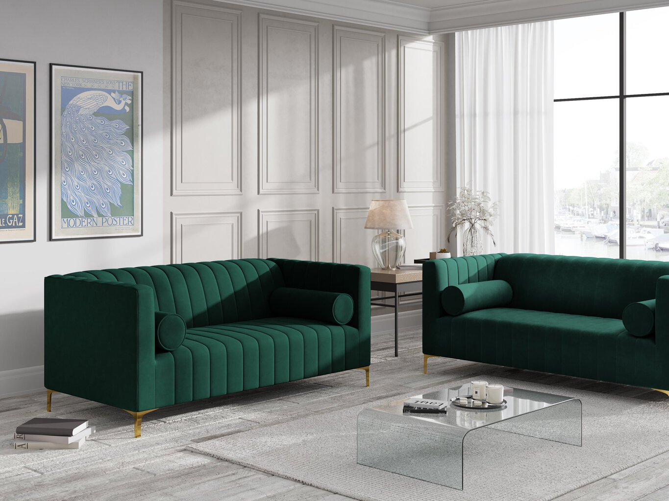Dvivietė sofa Kooko Home Tutti, tamsiai žalia/auksinės spalvos kaina ir informacija | Sofos | pigu.lt