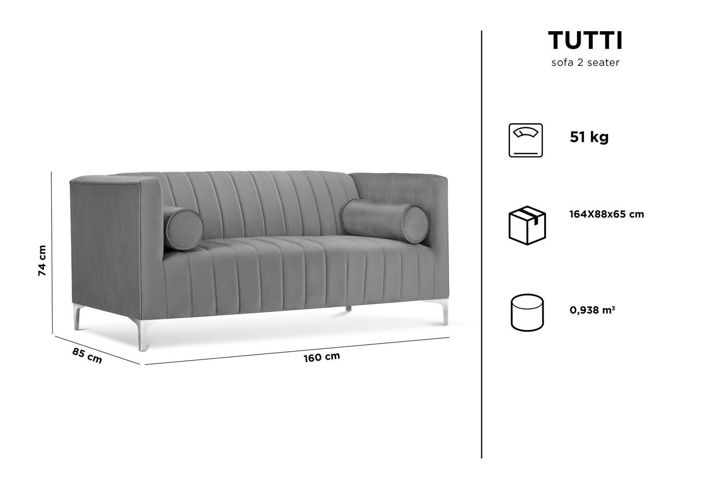 Dvivietė sofa Kooko Home Tutti, smėlio spalvos kaina ir informacija | Sofos | pigu.lt