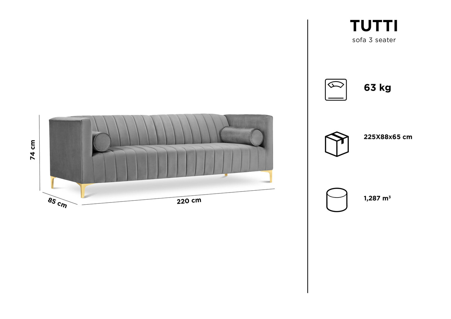 Sofa Kooko Home Tutti, juoda/auksinės spalvos kaina ir informacija | Sofos | pigu.lt