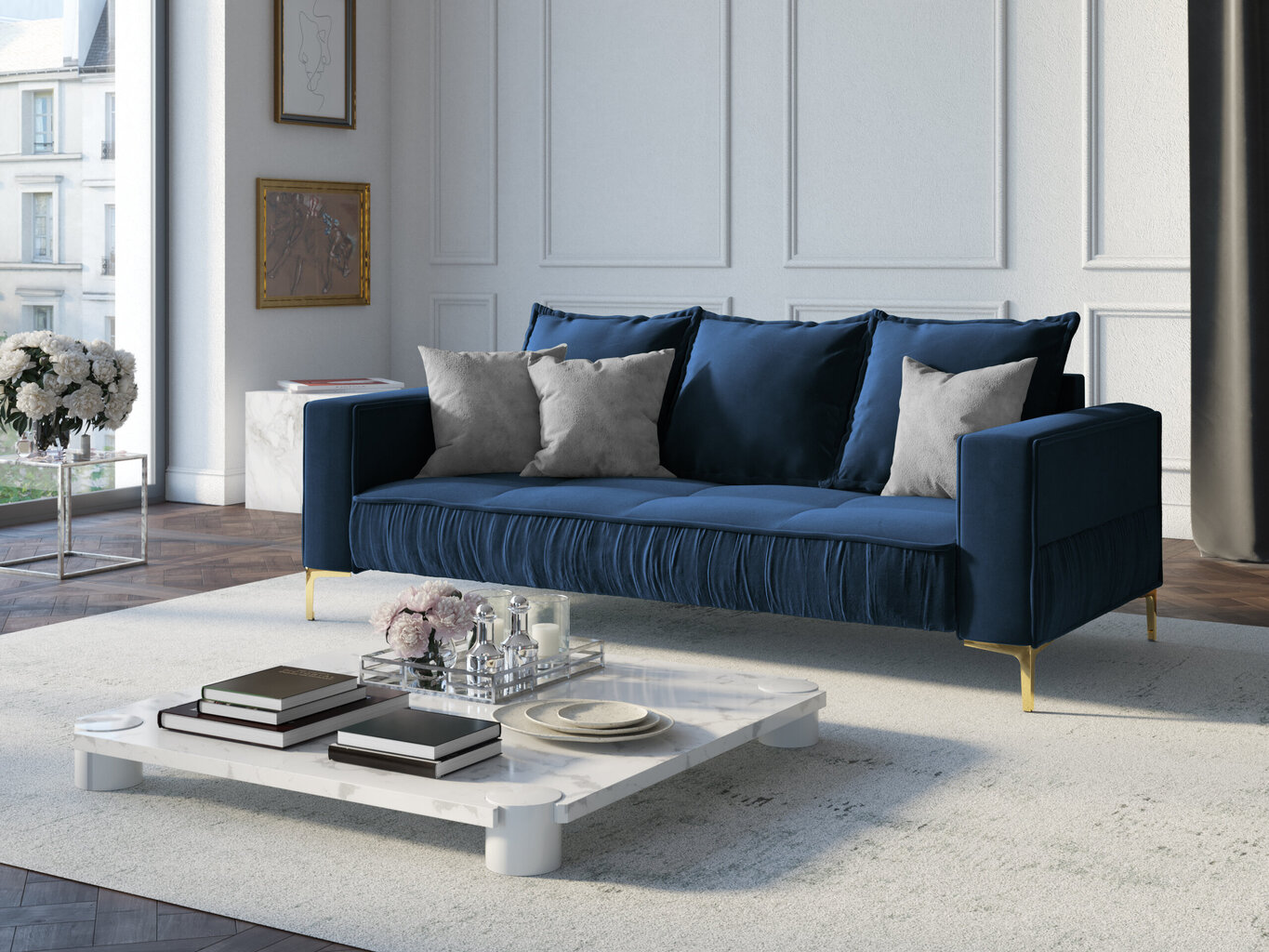 Sofa Interieurs86 Triomphe, mėlyna/auksinės spalvos kaina ir informacija | Sofos | pigu.lt