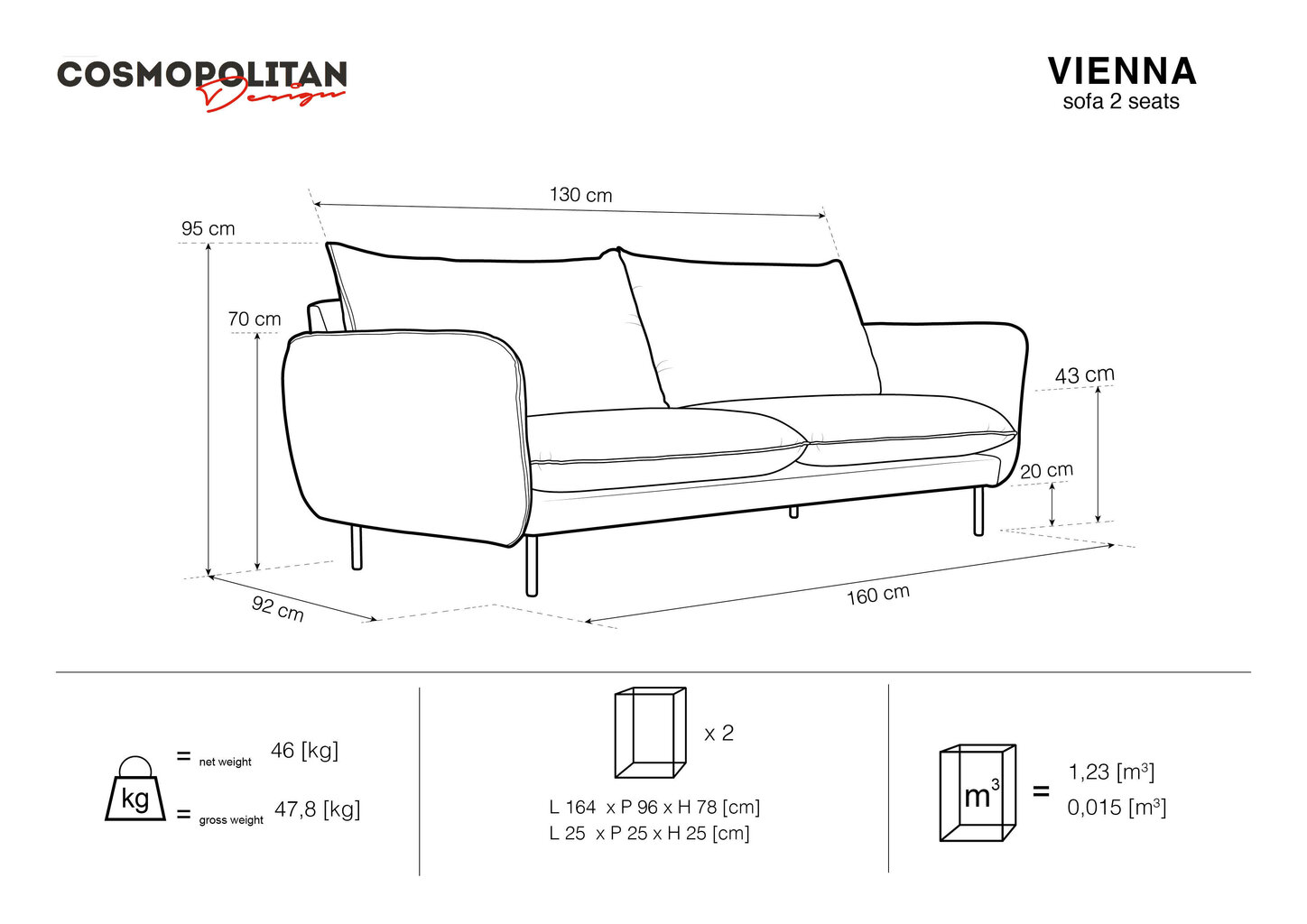 Dvivietė sofa Cosmopolitan Design Vienna, geltona kaina ir informacija | Sofos | pigu.lt