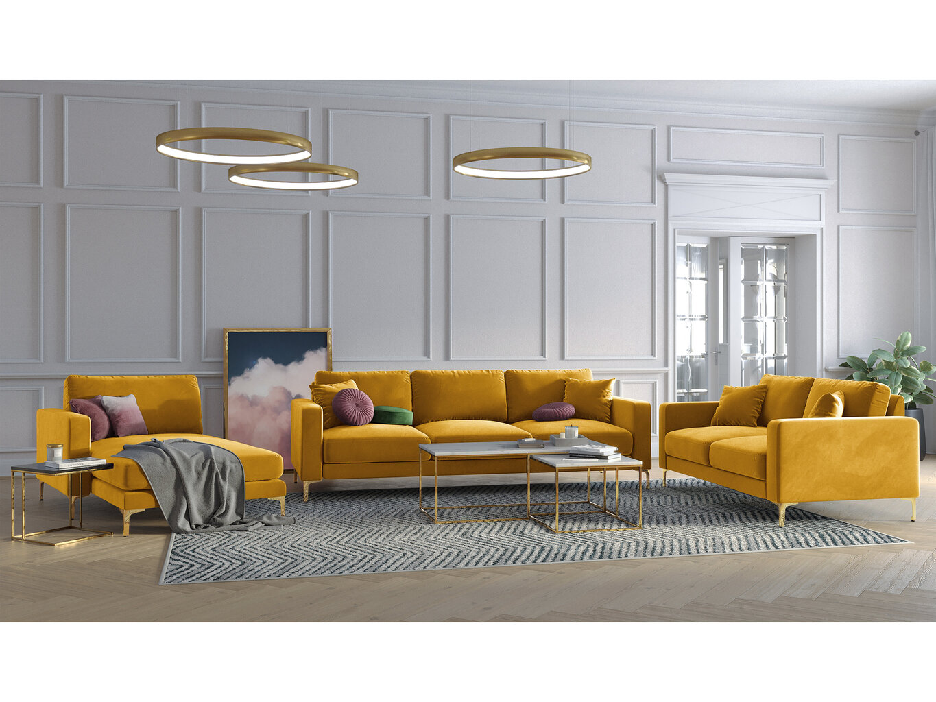 Dvivietė sofa Kooko Home Poeme, geltona kaina ir informacija | Sofos | pigu.lt