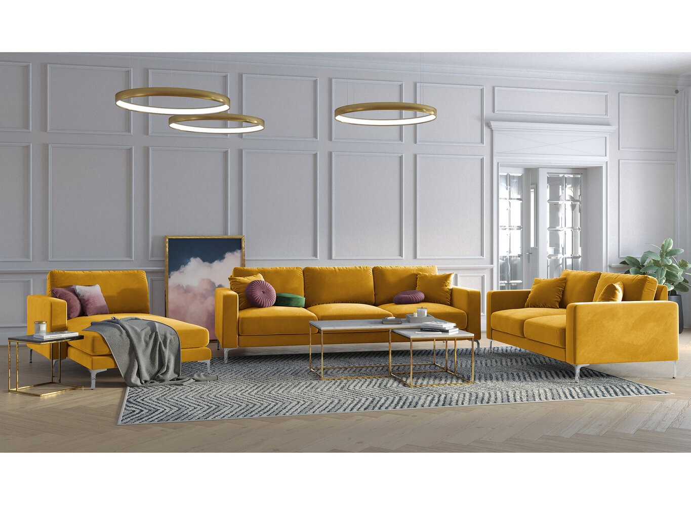 Trivietė sofa Kooko Home Lyrique, geltona kaina ir informacija | Sofos | pigu.lt
