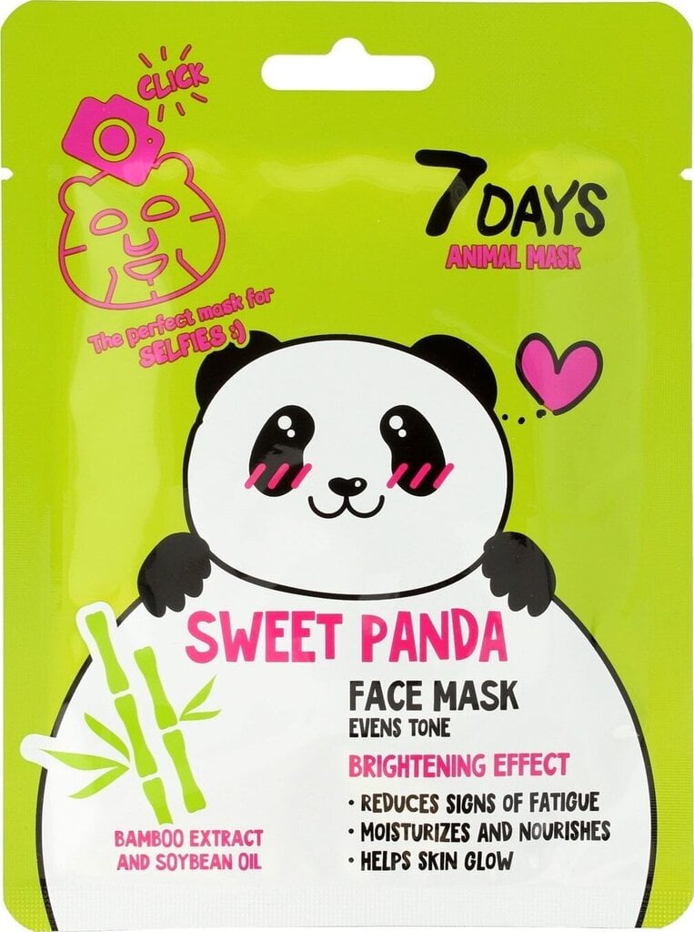 Skaistinanti kaukė veidui 7 Days Animal Sweet Panda, 28 g kaina ir informacija | Veido kaukės, paakių kaukės | pigu.lt