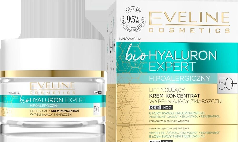 Veido kremas nuo raukšlių Eveline bioHyaluron Expert 50+ Face Cream Concentrate, 50 ml цена и информация | Veido kremai | pigu.lt