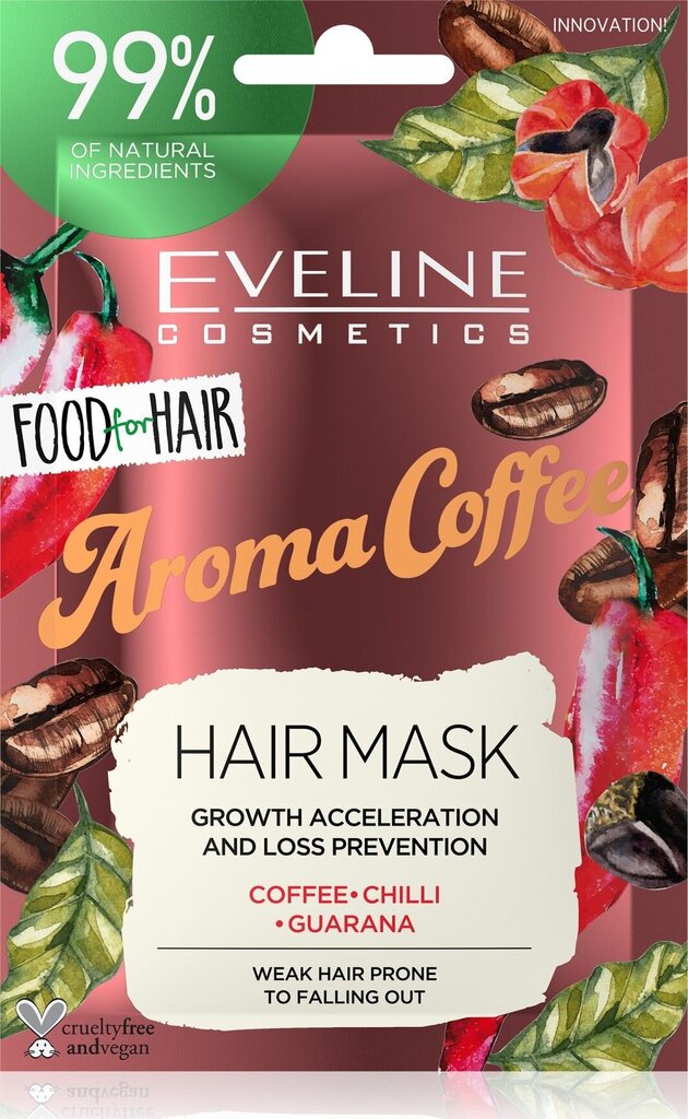 Kaukė silpniems ir lūžinėjantiems plaukams Eveline Food for Hair Aroma Coffee, 20ml цена и информация | Priemonės plaukų stiprinimui | pigu.lt