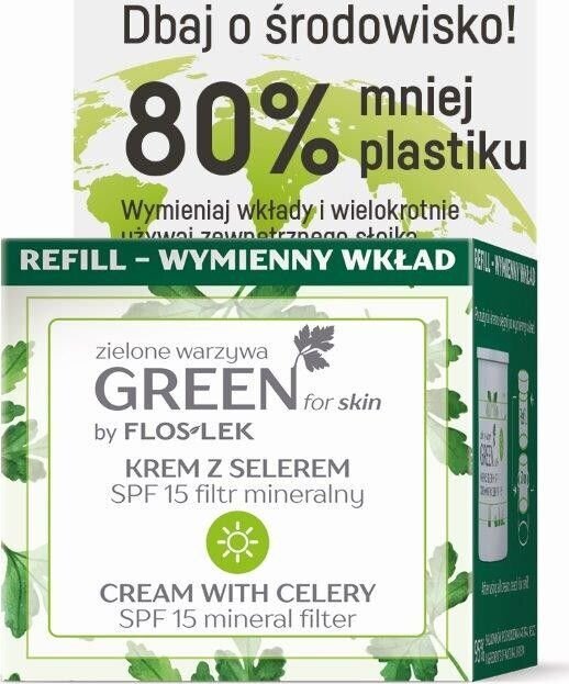 Dieninis kremas su salierais Spf15 Floslek Green for Skin Refill, 50 ml kaina ir informacija | Veido kremai | pigu.lt